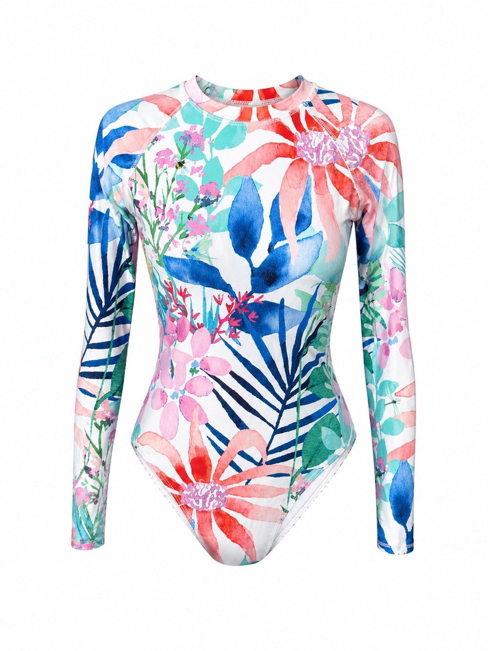 AXESEA Floral Rash‎ Guard Swim Top UPF Surf Beach Tropical Size 8